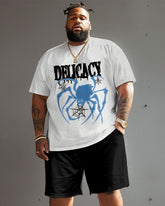 Men's Plus Size Street Casual Graffiti Spider Letter Print T-Shirt Shorts Suit
